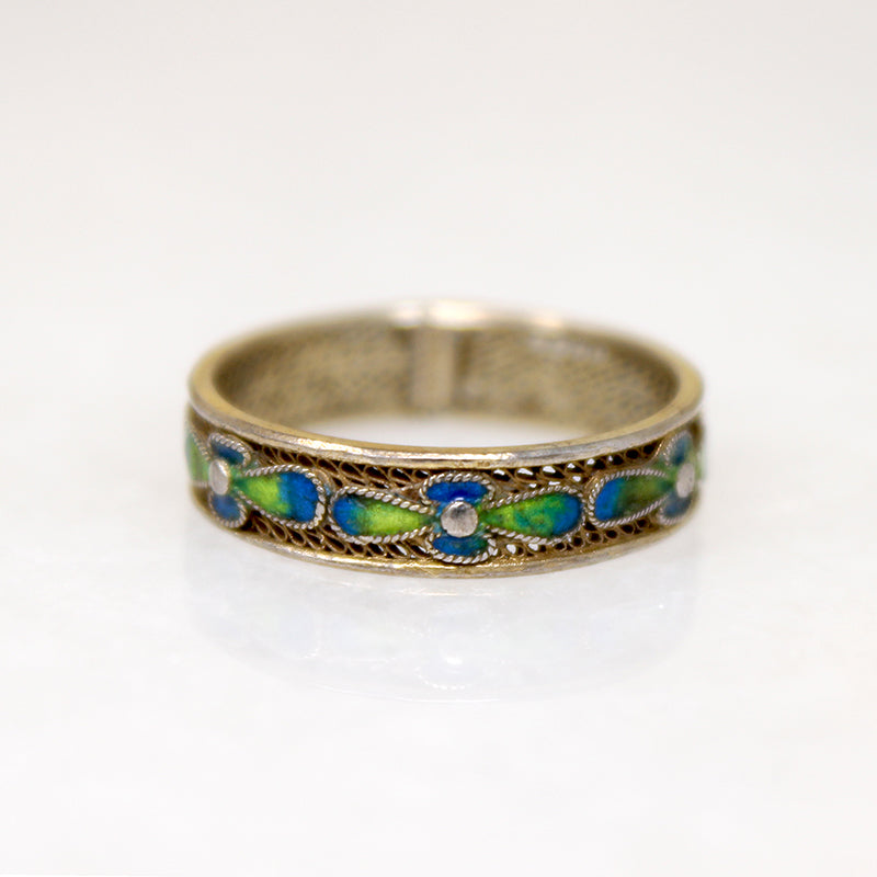 Chinese Silver Gilt Filigree & Enamel Flowers Band