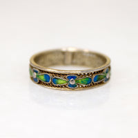 Chinese Silver Gilt Filigree & Enamel Flowers Band