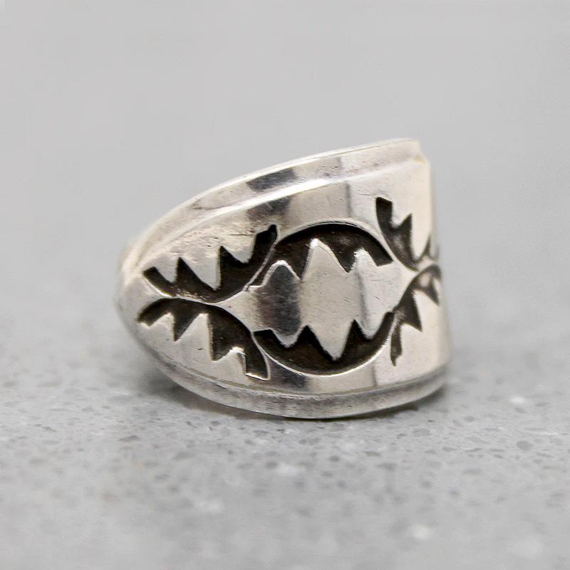 Sterling Spoon Ring with Navajo Rocker Designs