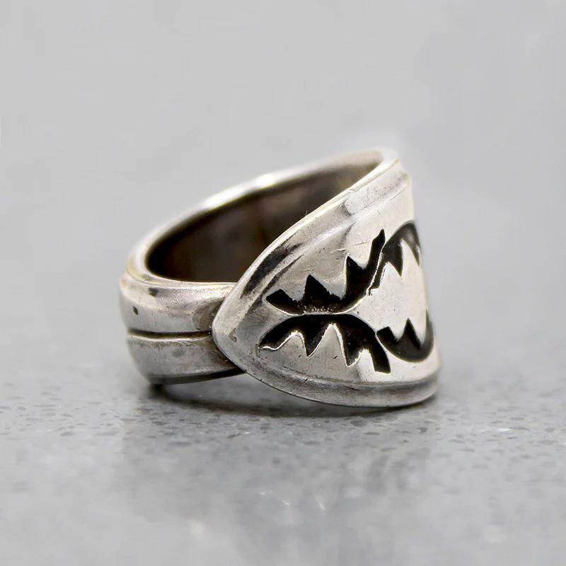 Sterling Spoon Ring with Navajo Rocker Designs
