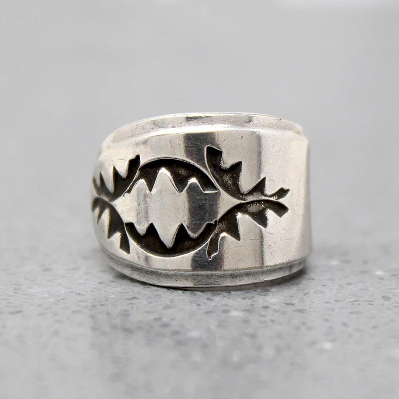 Sterling Spoon Ring with Navajo Rocker Designs