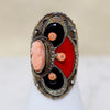 Wild Art Deco Sterling & Enamel Cameo Ring