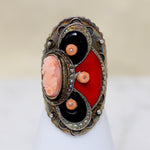 Wild Art Deco Sterling & Enamel Cameo Ring