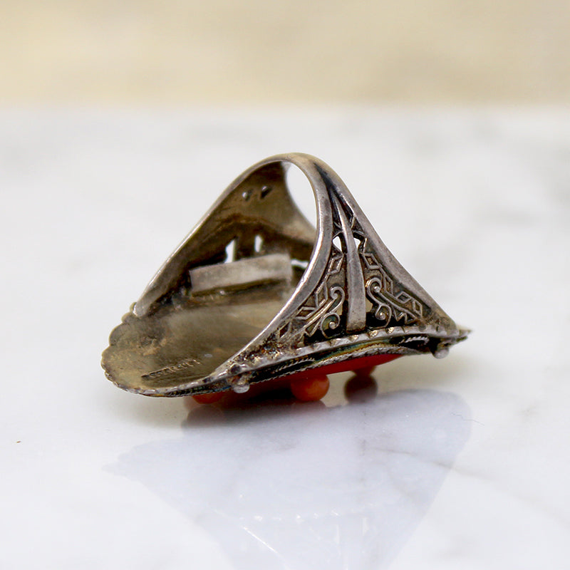 Wild Art Deco Sterling & Enamel Cameo Ring