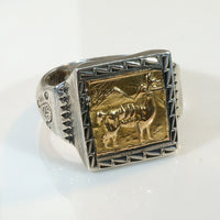 Peruvian Llama Signet Ring in Silver & 18k Gold