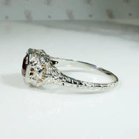 Juicy Red Garnet in Elaborate Filigree Solitaire Ring