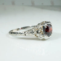 Juicy Red Garnet in Elaborate Filigree Solitaire Ring