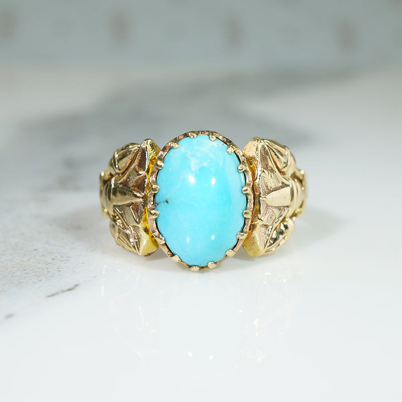 Egyptian Revival Lotus Ring in Gold & Turquoise