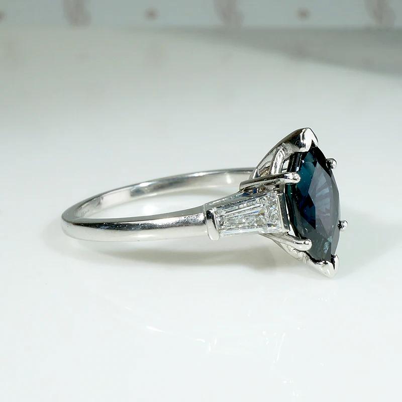 Midnight Blue Marquise Sapphire with Baguettes in Platinum Ring