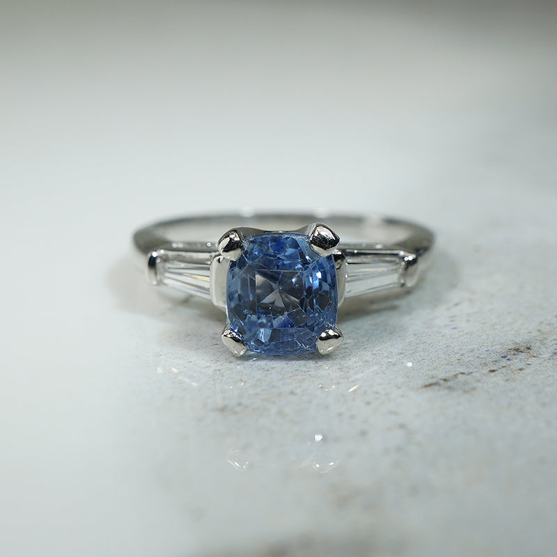 Cushion Cut Sapphire and Diamond Ring