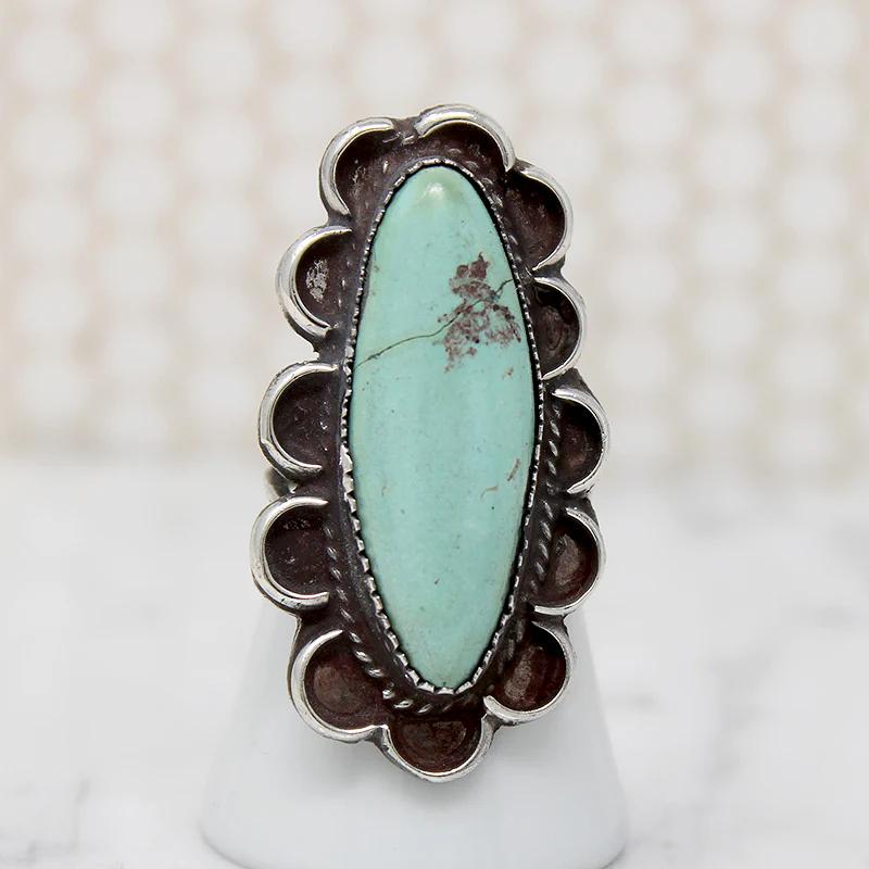Tranquil Green Turquoise in Long Sterling Overlay Ring