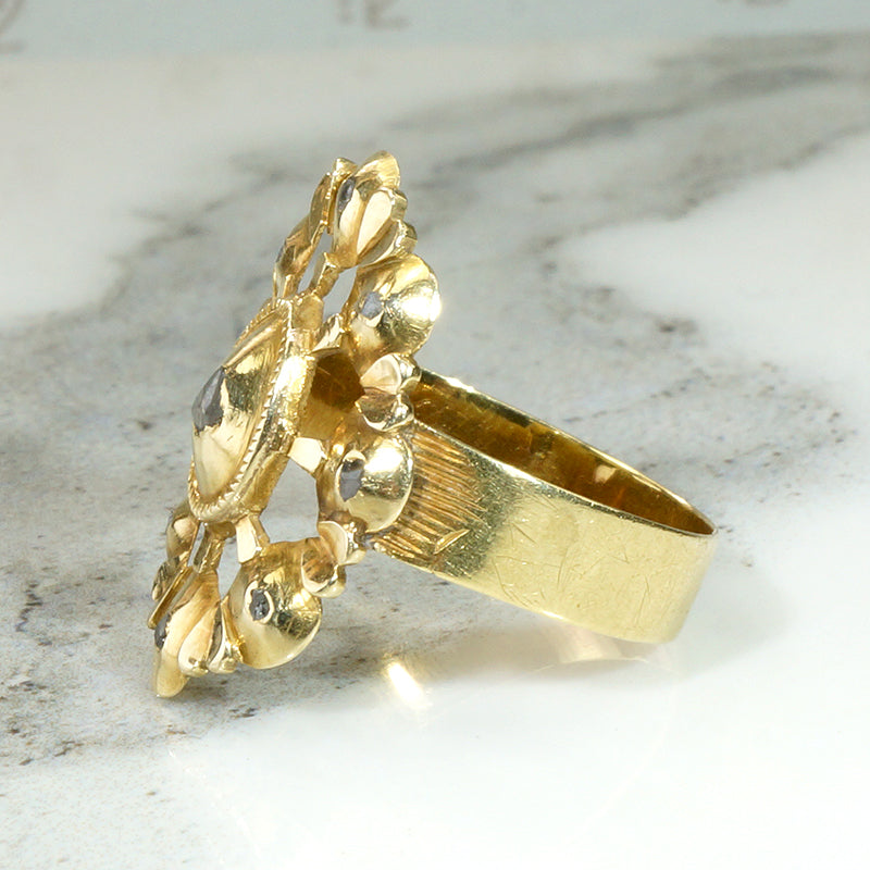 Antique Rose Cut Diamond 18k Portuguese Ring GSL antique-rose-cut-diamond-18k-portuguese-ring-gsl