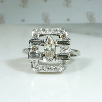 Captivating Marquise, Baguette & Round Diamond Deco Ring