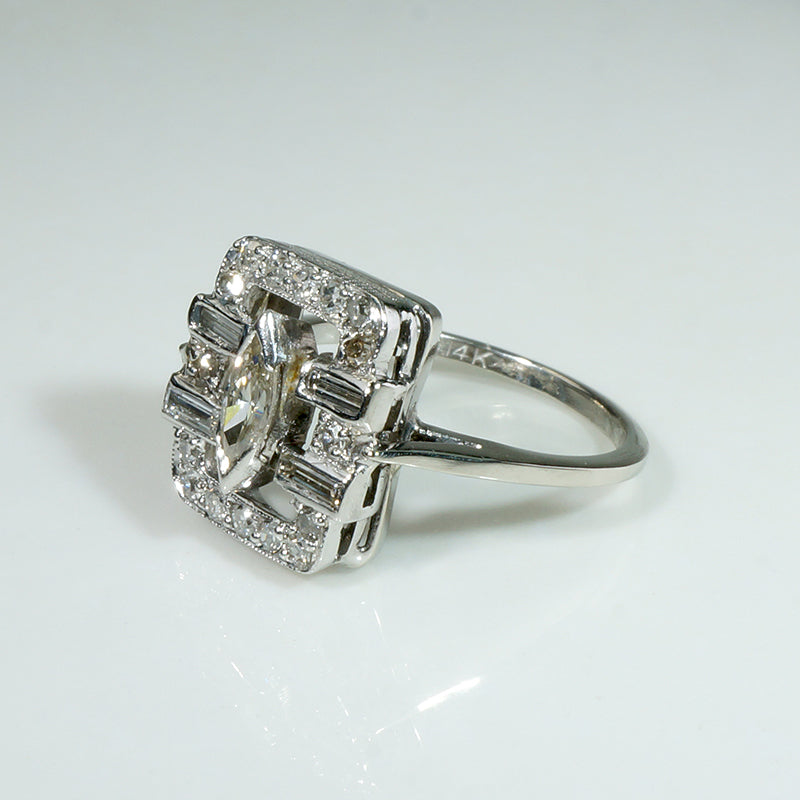 Captivating Marquise, Baguette & Round Diamond Deco Ring