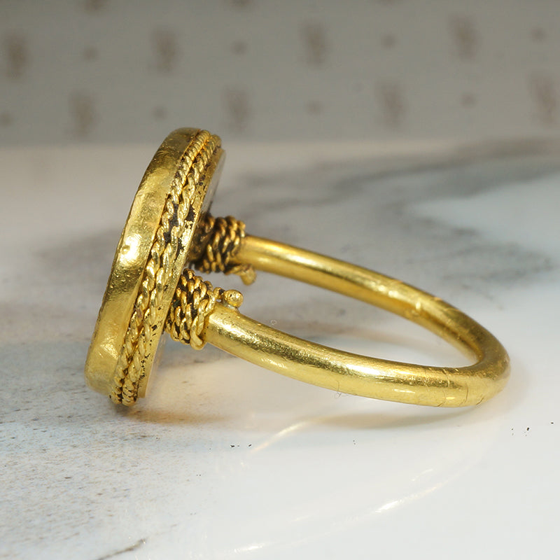 22k Gold Hand Engraved Roman Soldier Ring