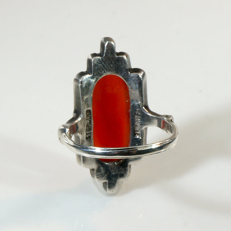 Jazz Age Carnelian Marcasite & Sterling Silver Ring
