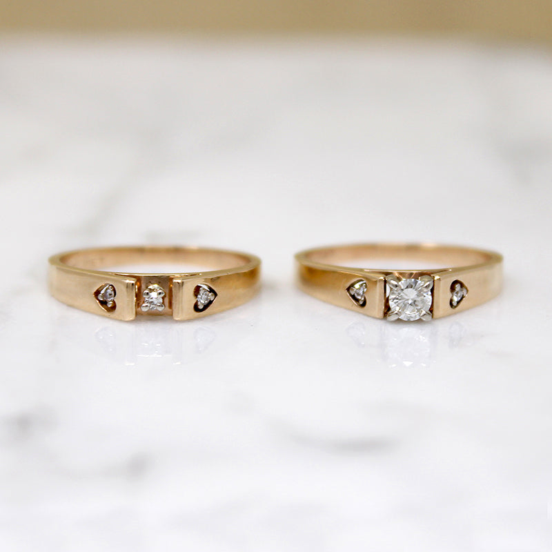 Sweetheart Wedding Set with Diamond-Set Hearts