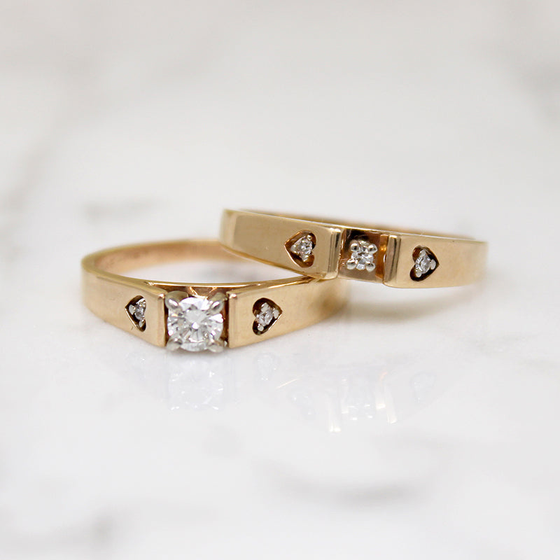 Sweetheart Wedding Set with Diamond-Set Hearts