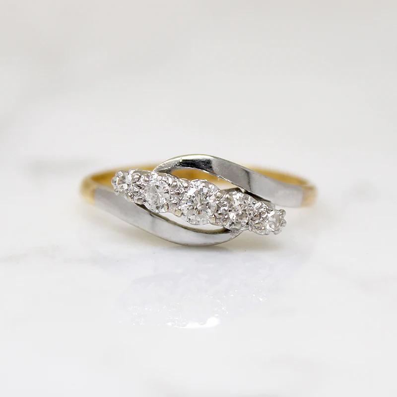 Five Diamonds in Platinum & 18ct Bypass Ring