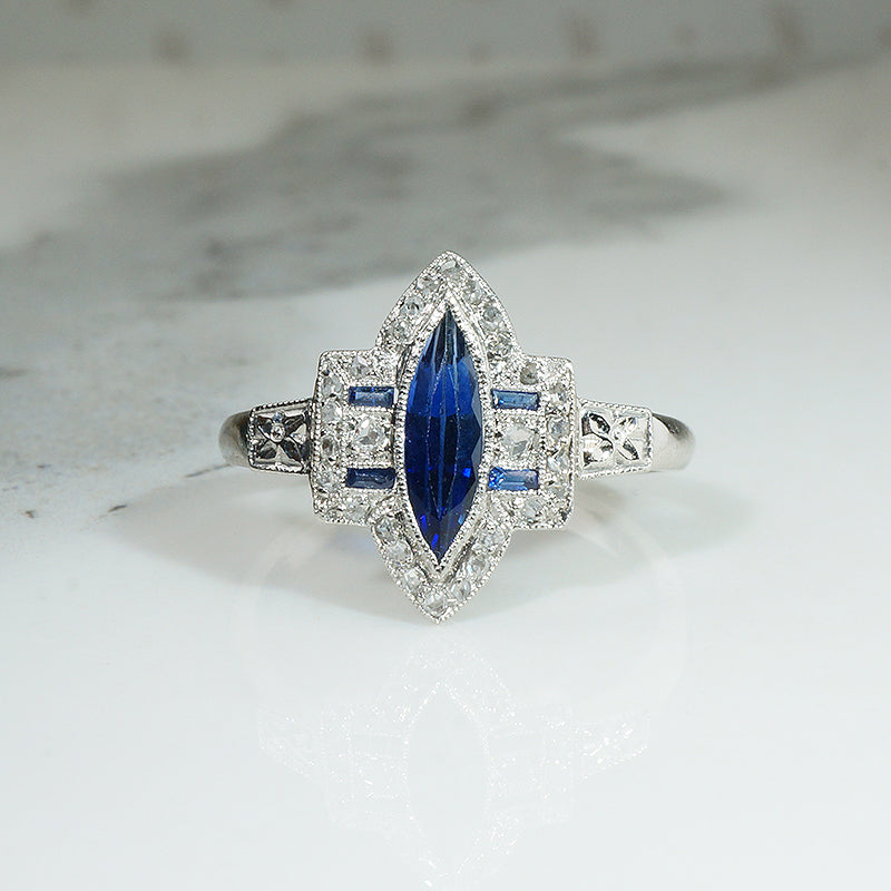 Edwardian Sapphire & Diamond Marquise Ring