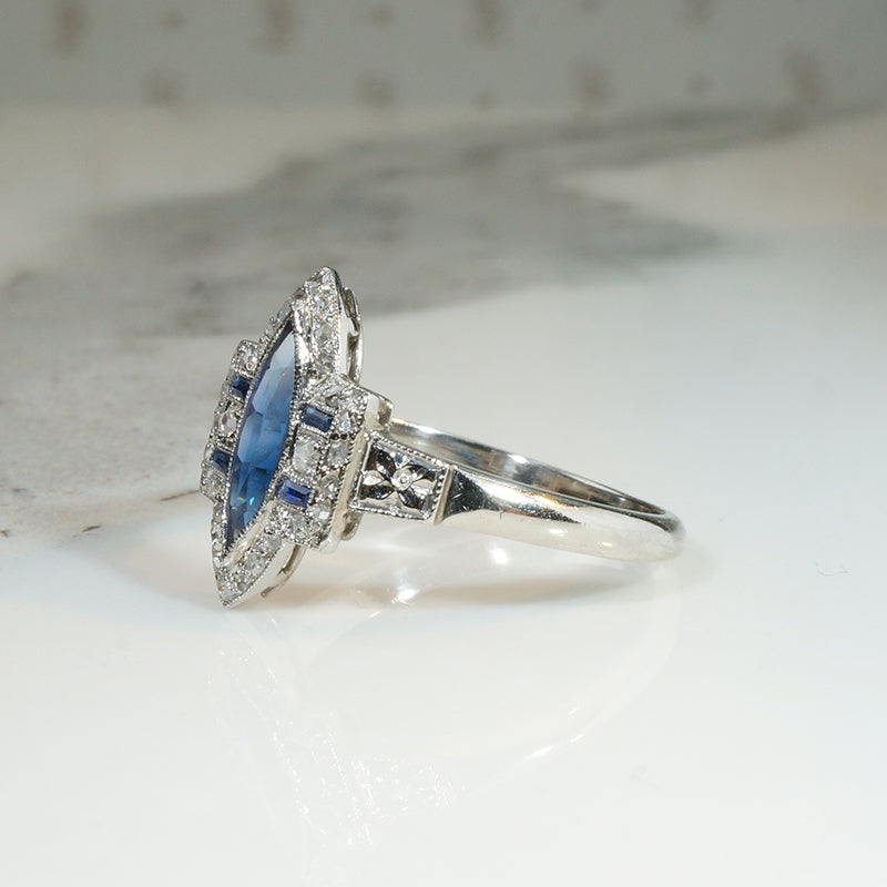 Edwardian Sapphire & Diamond Marquise Ring