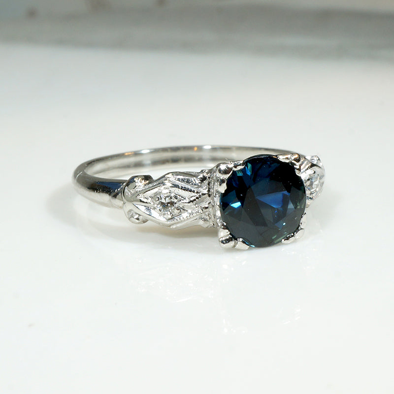 Bold Blue Sapphire in Retro Platinum Ring