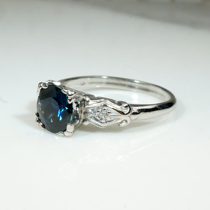 Bold Blue Sapphire in Retro Platinum Ring