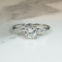 Old European Cut Diamond in Graceful Platinum Engagement Ring