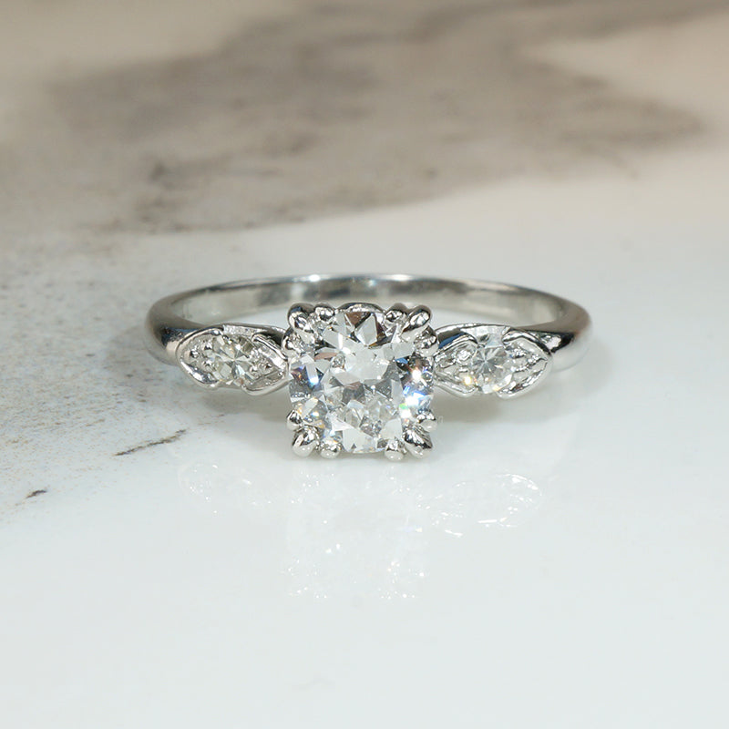 Old European Cut Diamond in Graceful Platinum Engagement Ring
