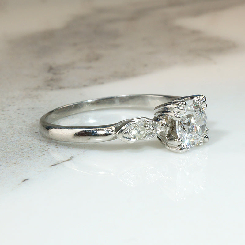 Old European Cut Diamond in Graceful Platinum Engagement Ring