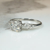 Old European Cut Diamond in Graceful Platinum Engagement Ring