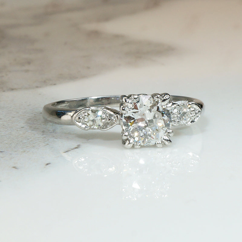 Old European Cut Diamond in Graceful Platinum Engagement Ring