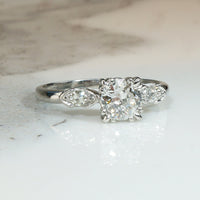 Old European Cut Diamond in Graceful Platinum Engagement Ring