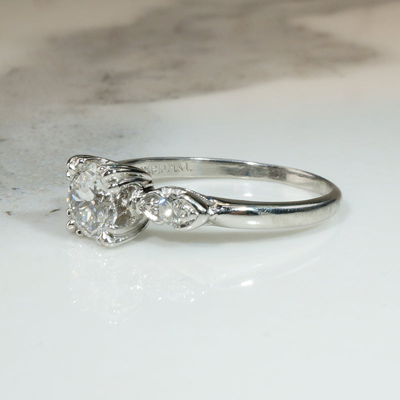 Old European Cut Diamond in Graceful Platinum Engagement Ring