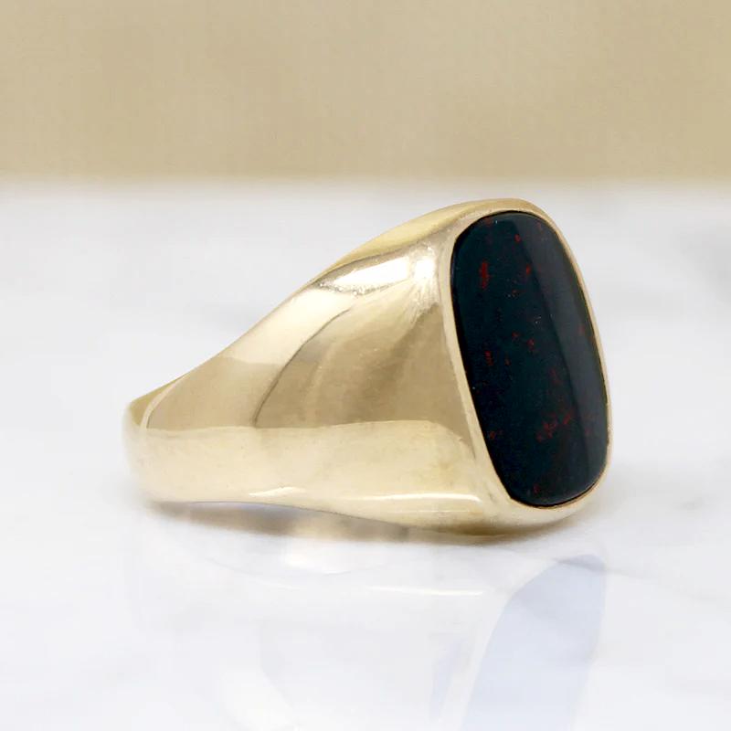 Curvaceous Gold Signet Ring with Moody Bloodstone