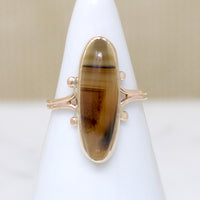 Sumptuous Plaid Agate in Gold Victorian Ring