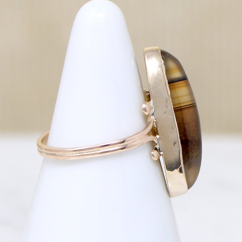 Sumptuous Plaid Agate in Gold Victorian Ring