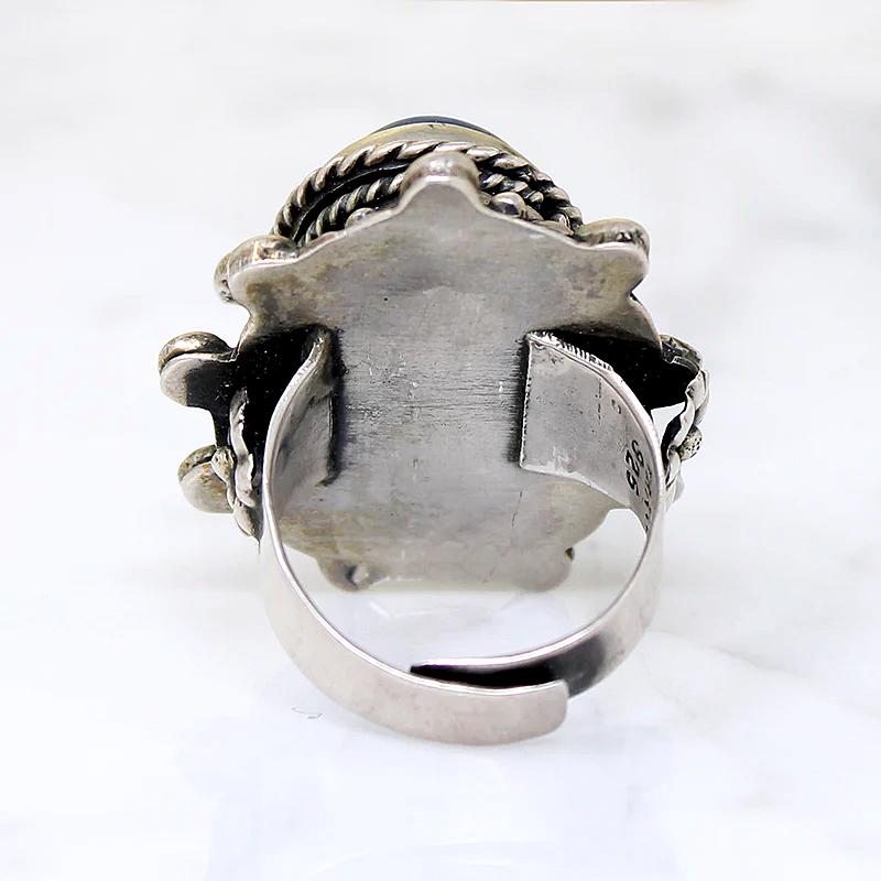 Silver Flower & Lapis Mexican Statement Ring with Hidden Compartment