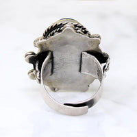 Silver Flower & Lapis Mexican Statement Ring with Hidden Compartment