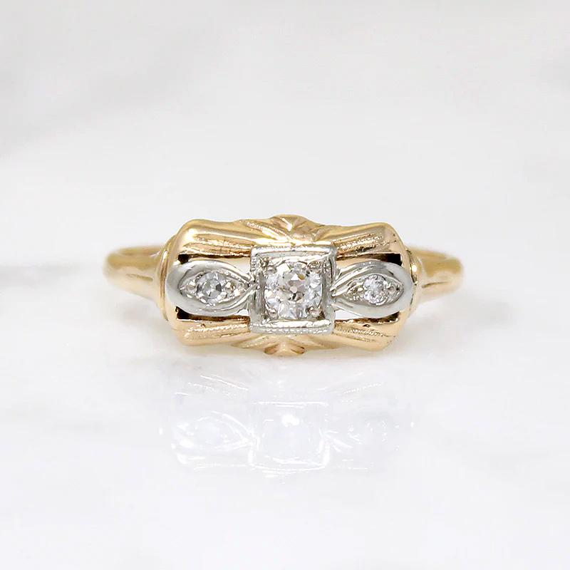 Sassy Retro Two-Tone Diamond "Bow" Ring