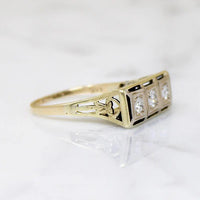 Three Diamond Lacy Lattice Filigree Ring