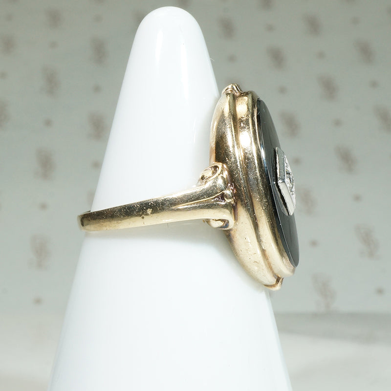 Shapely Diamond Set Onyx & Gold Ring