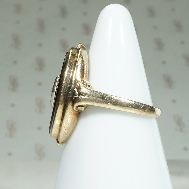 Shapely Diamond Set Onyx & Gold Ring