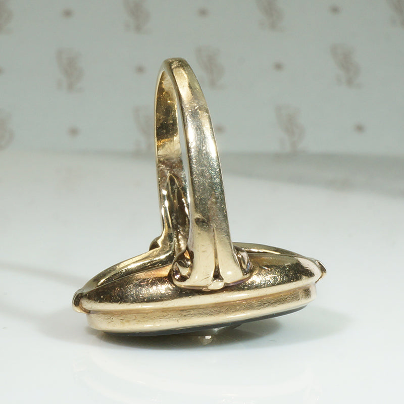 Shapely Diamond Set Onyx & Gold Ring