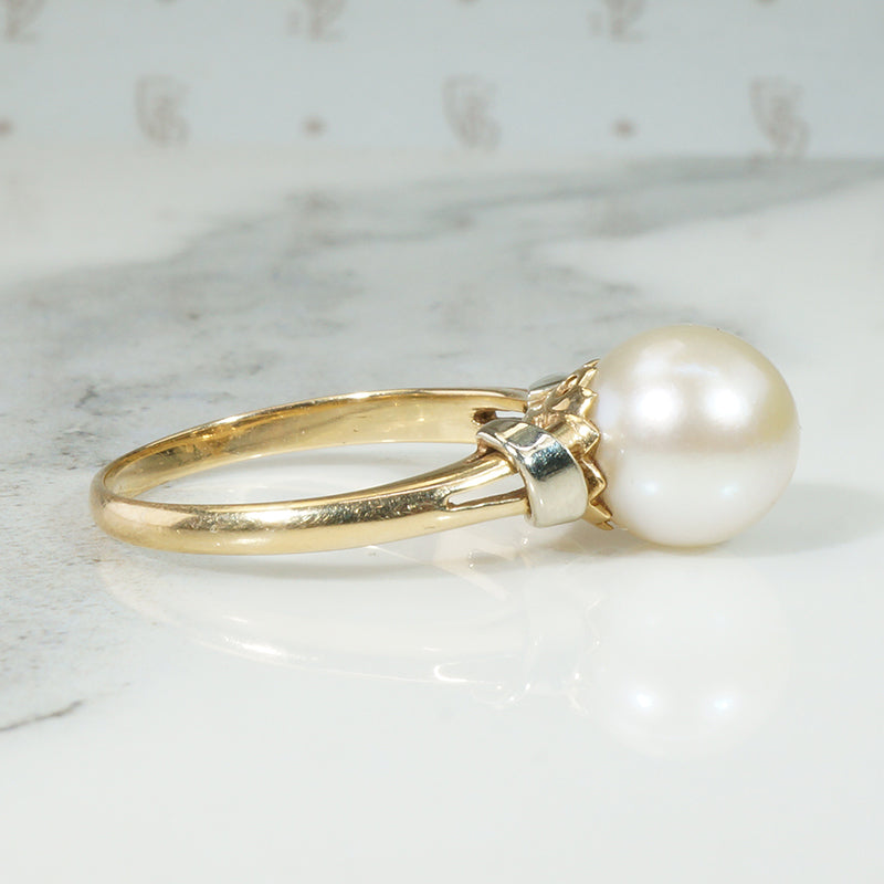 Modernist Pearl Solitaire in Two-Tone Gold