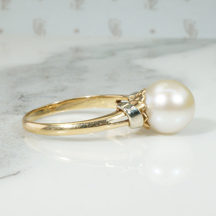 Modernist Pearl Solitaire in Two-Tone Gold
