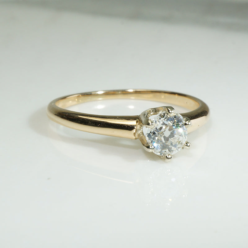 Charismatic Old Mine Cut Diamond in Gold Solitaire