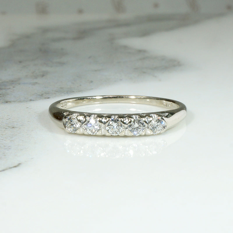 Graceful Five Diamond White Gold Wedding Band