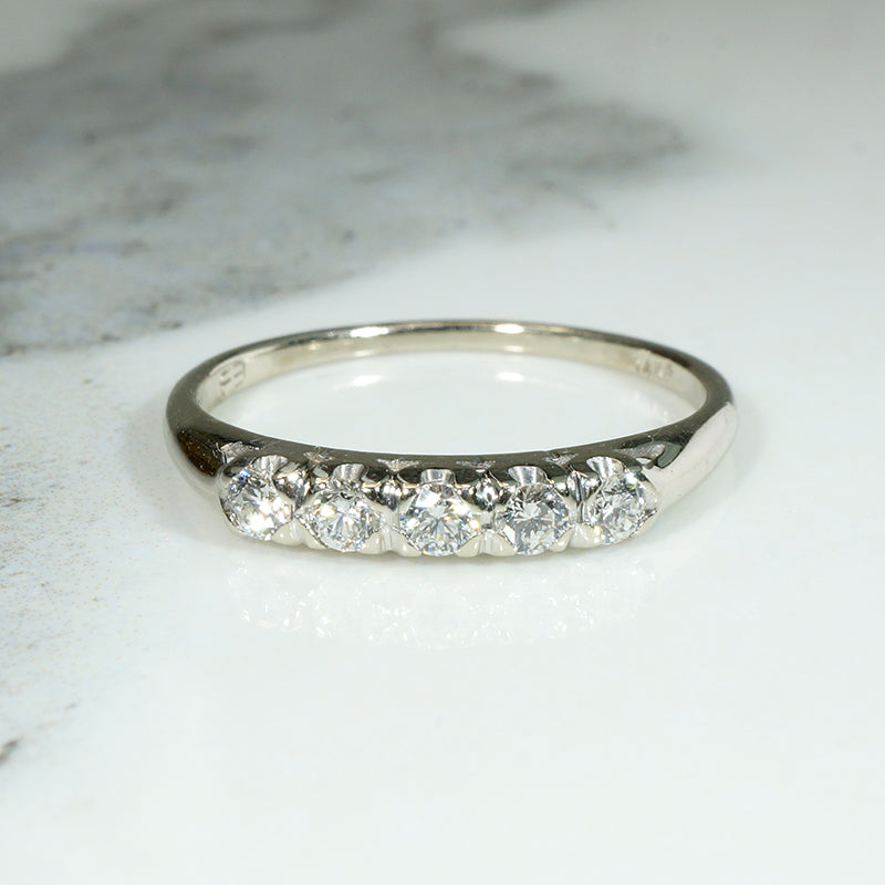 Graceful Five Diamond White Gold Wedding Band