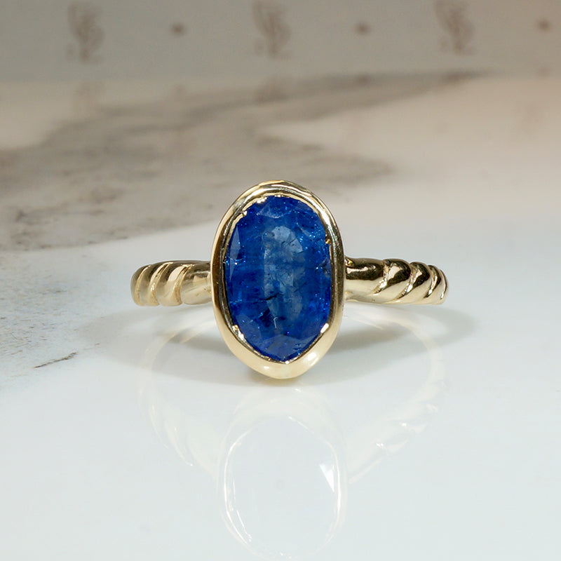 Royal Blue 1.25ct Sapphire & Gold Bezel Solitaire Ring